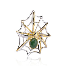 Natural Jade Ring Nephrite Silver Spider Adjustable Ring