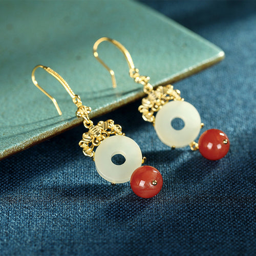 Natural Jade Earrings Nephrite Agate Silver Earrings