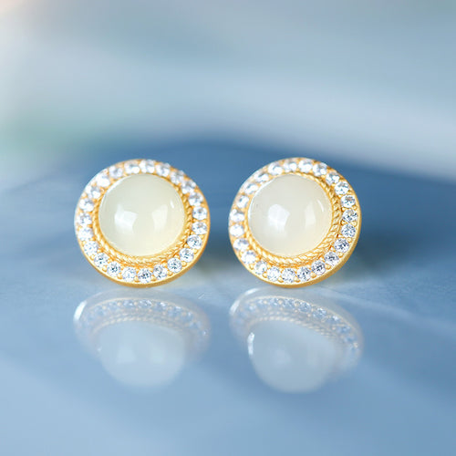 Natural Jade Earrings Nephrite Silver Earrings