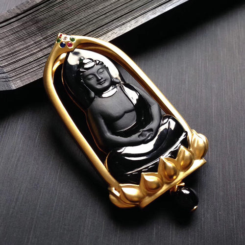 Natural Jade Pendant Jadeite Gold Buddha Pendant