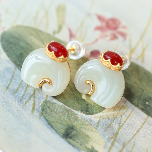 Natural Jade Earrings Nephrite Agate Silver Earrings