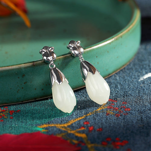 Natural Jade Earrings Nephrite Silver Earrings