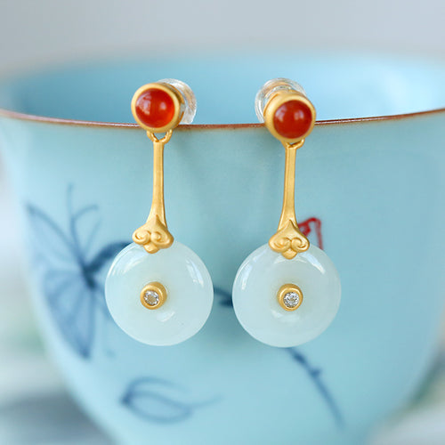 Natural Jade Earrings Jadeite Agate Silver Earrings