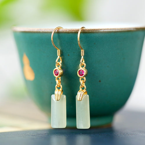 Natural Jade Earrings Nephrite Silver Earrings