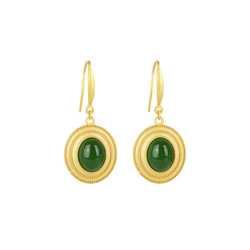 Natural Jade Earrings Nephrite Silver Earrings