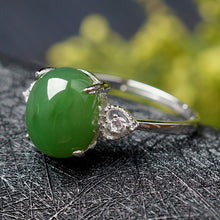 Natural Jade Ring Nephrite Silver Zircon Adjustable Ring