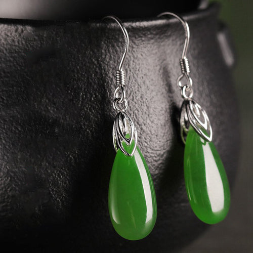 Natural Jade Earrings Nephrite Silver Earrings