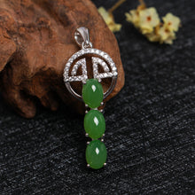 Natural Jade Pendant Nephrite Silver Zircon Key Pendant