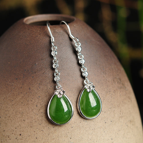 Natural Jade Earrings Nephrite Silver Earrings